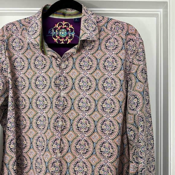 Robert Graham Geometric All Over Print Cotton Silk Button Down Shirt Large - Picture 2 of 12